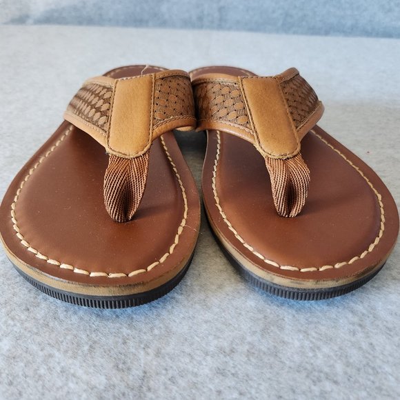 NWoB Johnston & Murphy Norris Thong Sandals Cushioned Brown Leather